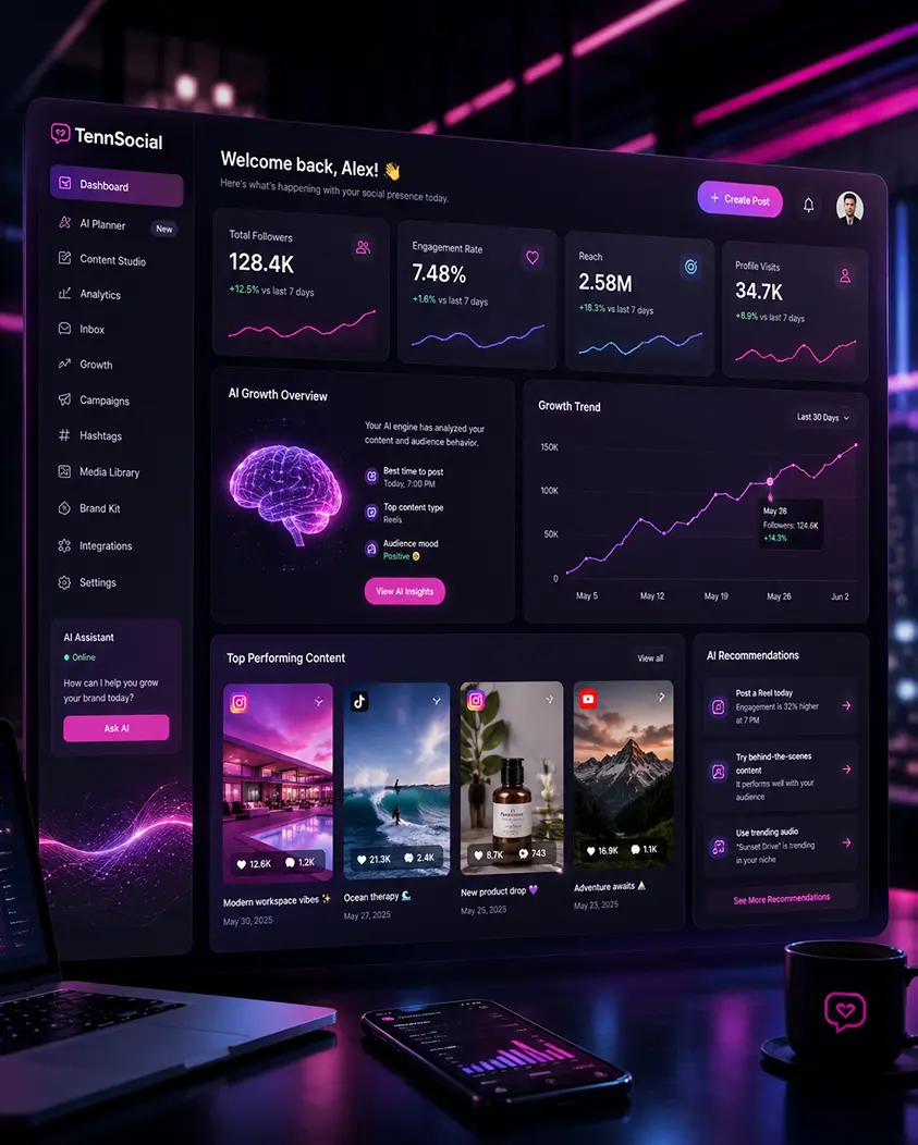 AI-powered TennSocial dashboard for social media growth